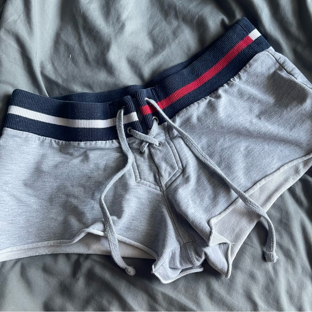 Tommy Hilfiger Gray Shorts with Red and Navy Stripes